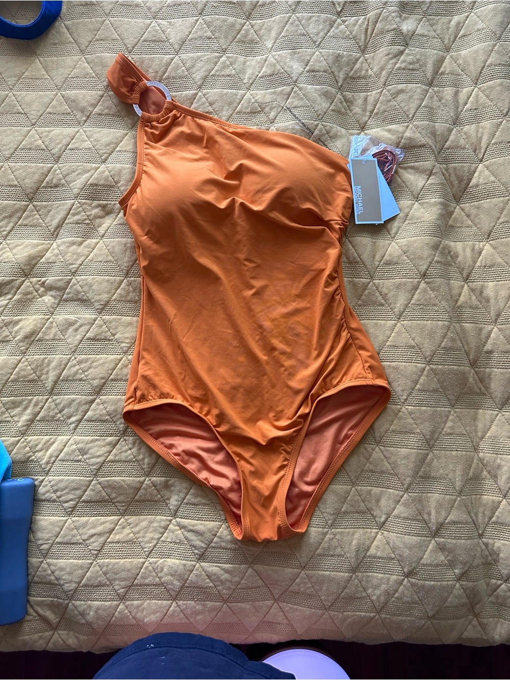 Michael Kors Orange One-Shoulder Swimsuit with Ring Accent